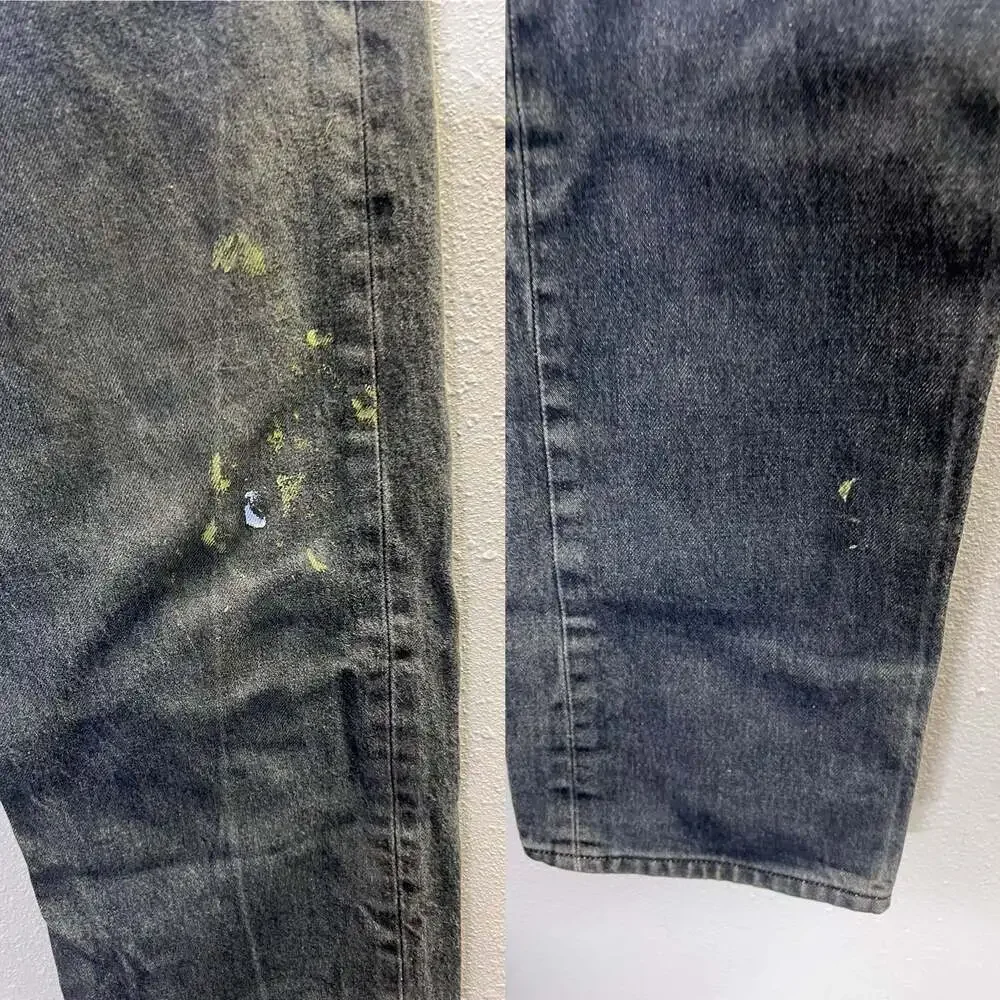 Y2K Levis 501 Washed Black Jeans Mens 35x34 (34x32) Distressed Paint 0436
